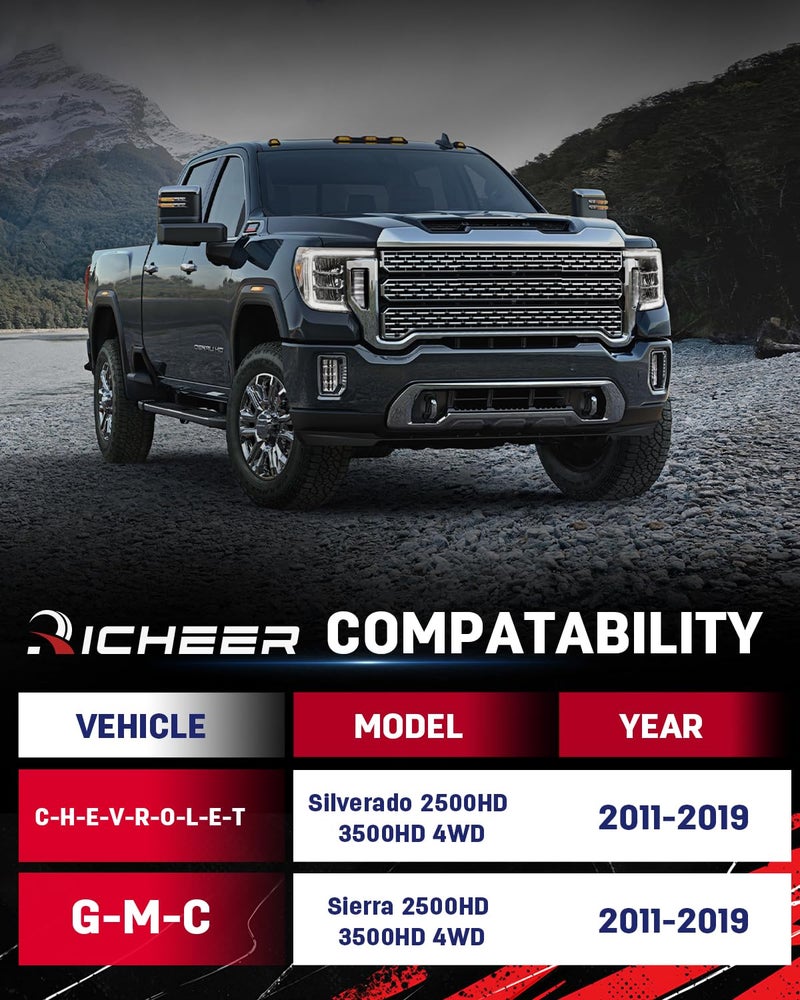 Richeer مفتاح قضبان الالتواء 1-3 بوصة متوافق مع 2011-2019 سيلفرادو سييرا 2500HD 3500HD 4X4 مع أقواس موسع الصدمات، قابل للتعديل من 1 إلى 3 بوصات مجموعات رفع تسوية التعليق المزورة - Image 4